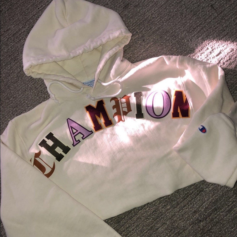 Champion cropped hoodie with colored lettering